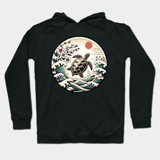 Flower Waves Floral Art Sunset Vintage Japanese Turtle Hoodie